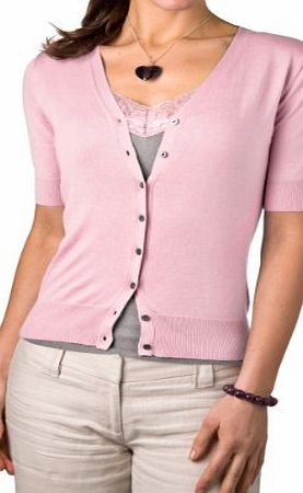 Woolovers Wool Overs Womens Silk amp; Cotton Short Sleeved Cardigan Pale Pink Extra Large