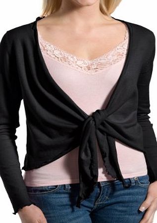 Woolovers Wool Overs Womens Silk amp; Cotton Tie Front Cardigan Black Medium
