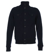 Military Navy Button Fastening Sweater