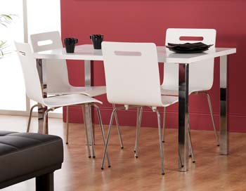 Loco Rectangular Dining Set in White with 4 Chairs