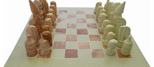 Masai Chess Set - Pink & White Soapstone with Square Board (35cm)