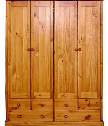 WorldStores Baltic 4 Door Wardrobe - Large Pine Wardrobe - 4 Doors 6 Drawers - Pine Antique Pine Finish