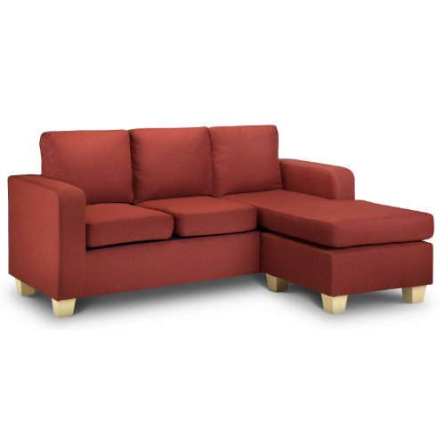 Dani Chaise Sofa - 3 Seater Corner Sofa - Red Fabric Sofa - Straight Modern Contemporary Design - Red Colour with Light Feet - Versatile Left and Right Hand Orientation