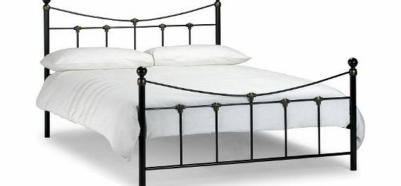 WorldStores Rebecca Bed Frame in Satin Black and Antique Gold and Prince Mattress with Rebounce - 4FT6 Double Bed with Mattress Set - Tradtional Metal Bedstead - Black and GoldCoil Sprung and Reflex Foam Mattress
