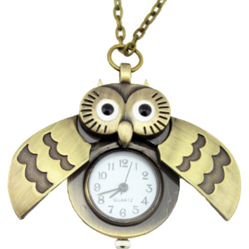 WorldTree Fashion Vintage Bronze Style Owl Pendants Long Chain Necklace Watch