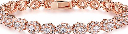 Wostu 18K Rose Gold Plated Tennis Charm Bracelet with Cubic Zircon Crystal Jewelry 19cm