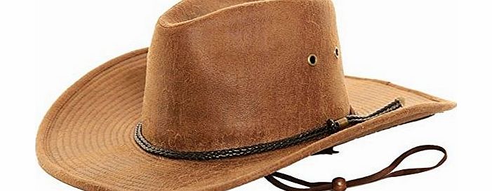 Wrapeezy Brown Worn Leather Look Stetson Style Quality Western Cowboy XL Mens Ladies Hat (57cm Small)