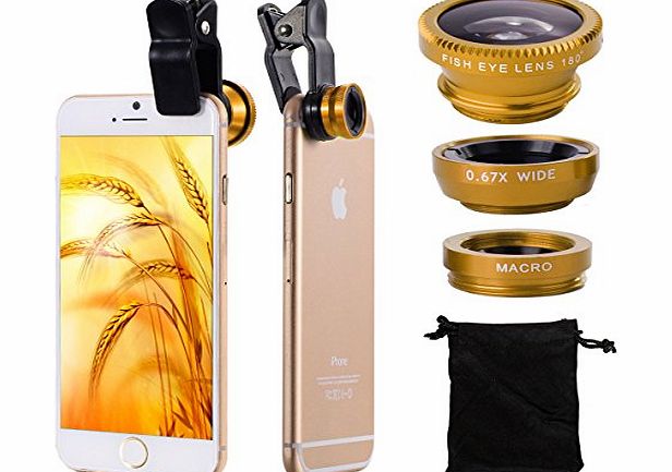 XCSOURCE 3in1 Fish Eye   Wide Angle Macro Lens Phone Camera Kit Golden for iPhone 3G / 3GS / 4G / 4S / 5 / 5G / 5C / 5S / 6 Samsung Galaxy S2 I9100 SII / S3 I9300 / S4 I9500 / Note 2 N7100 / Note3 N9