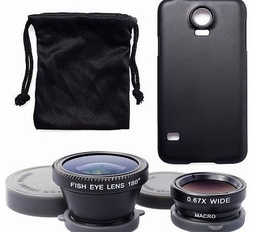 3in1 Wide Macro Lens + Black Phone Camera 180 degree Fisheye Lens + Case Cover For Samsung Galaxy S5 V i9600 STREET SNAP! DC471
