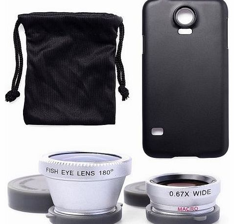 3in1 Wide Macro Lens + Silver Phone Camera 180 degreeFisheye Lens + Case Cover For Samsung Galaxy S5 V i9600 STREET SNAP! DC472