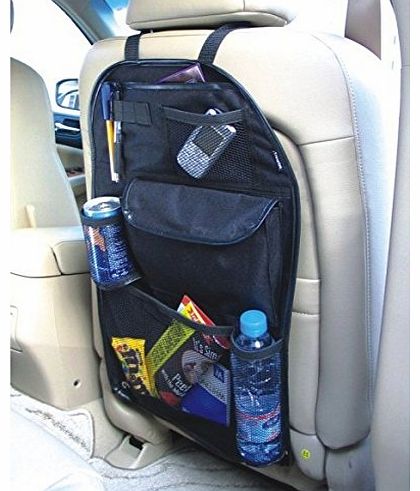 Xett Universal Back Seat Car Organiser with Drinks / Umbrella Holder and 7 separate velcro sealed storage compartments. Height 55cm x Width 36cm