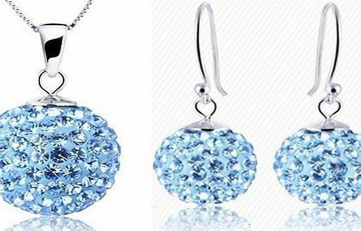 xiaotang444 925 Classic Beautiful solid Silver Crystal Disco Ball Friendship NECKLACE AND STUD EARRING SET 10mm