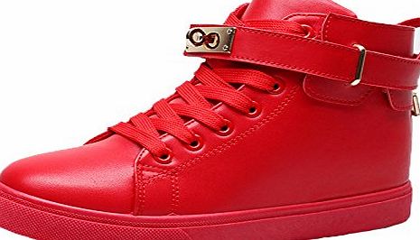 Xiaxian Womens 2015 New Style Belt Leather High Top Fashion Boots Size 39 EU Red