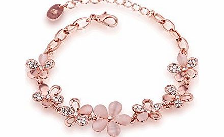 XINTE XT-XINTE 1 Pcs Rose Gold Plated Bracelet With Cats Eye Crystal Flower for Women Lady