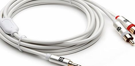 XO Gold Plated 3.5mm Jack to 2 x Phono Plugs - Aux Audio Lead Cable (5M / 5 Metres - White) for Connecting iPods, iPhones, iPad, Smartphones and MP3 Players, Tablets to Home Stereos, Amplifiers, Speak