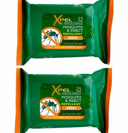 Xpel Mosquito amp; Insect Repellent Wipes X 2 Packs - 25 Per Pack = 50 Wipes