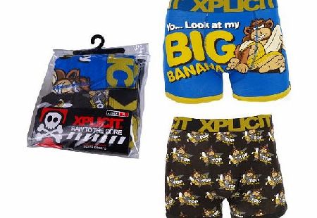 Xplicit Mens Bunch Funny Novelty Twin-Pack Boxer Shorts Azure/Charcoal L