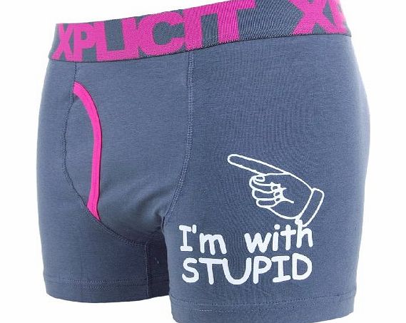 Xplicit Mens Funny Im With Stupid Novelty Boxer Shorts Midnight M