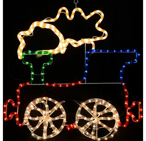 Festive Coloured Mains Voltage Christmas Train Rope Light & White Metal Frame