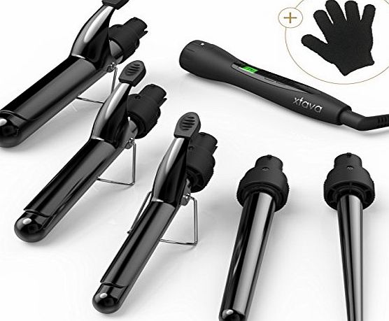 Xtava  Satin Wave 5-in-1 Curler with Temperature Control - Professional Curling Tong Set with Interchangeable Tourmaline Ceramic Barrels - Salon-Grade Tool Offers Maximum Versatility, UK Plug