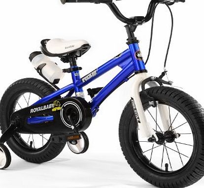 R BABY 18`` INCHES FREESTYLE BMX KIDS BIKE IN COLOUR RED GREEN BLUE AND WHITE + free heavy duty adjustable removable stabilisers+ free sports wate bottle and holder (18BLUE)