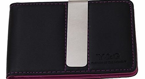 YCM14A02 Purple Black Mens Leather Wallet with Stainless Steel Money Clip With 10 Plastic Card Holder Thank You Accessories By Y&G