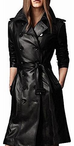 Yacun Womens Fashion Black PU Leather Winter Coat