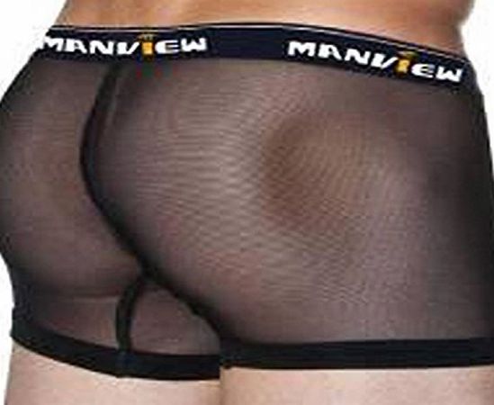 Yafex 1Pc Mens Boxer Shorts Trunks See-through Underwear Bulge Pouch Polyamide Underpants S M L (L, Black)