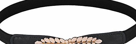 Yafex Girls Metal Leaf Buckle Stretchy Elastic Waist Belt Waistband Black M