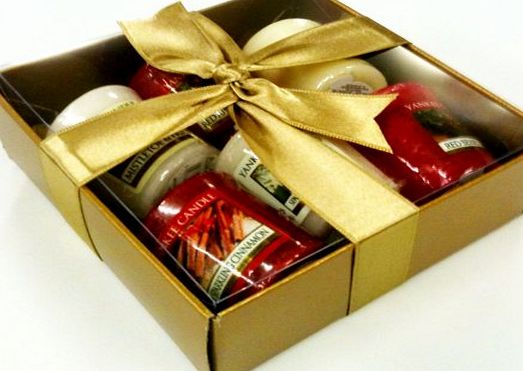 Yankee Candle luxury Christmas 6 Sampler Pack - Gift Wrapped- in Gold Box, Gold Tissue 