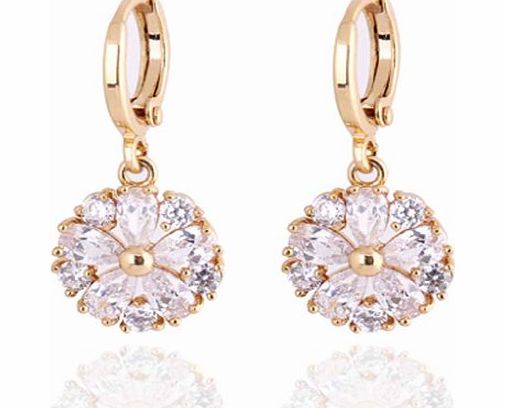 Yazilind Charming Flower Design 14K Gold Filled Inlay Clear Cubic Zirconia Dangle Drop Earrings for Women