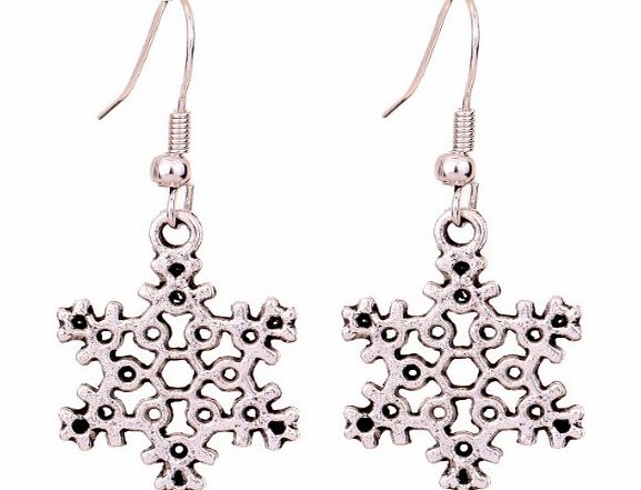 Yazilind Tibetan Silver Snowflakes Shape Ear Wire Hook Dangle Earrings