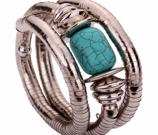 Jewelry Vintage Tibetan Silver Twisted Rimous Green Turquoise Arm Bangle Bracelet for Women