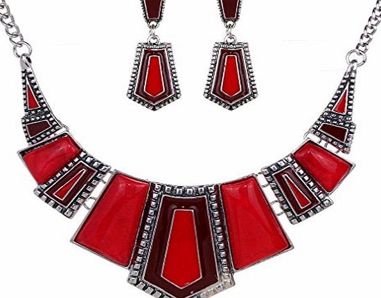 YAZILIND  Vintage Ethnic Red Tibetan Silver Irregular Rhinestone Bib Collar Earrings Necklace Jewelry Set Ladies