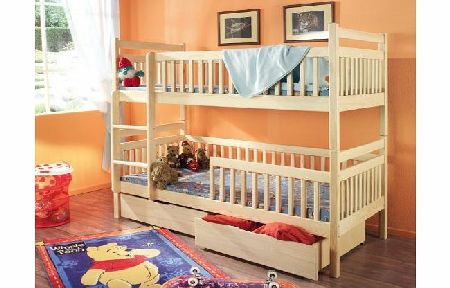 ALEKSANDER PINE WOOD CHILDRENS BUNK BED WITH MATTRESSES AND STORAGE DRAWERS (Any colour, any size)