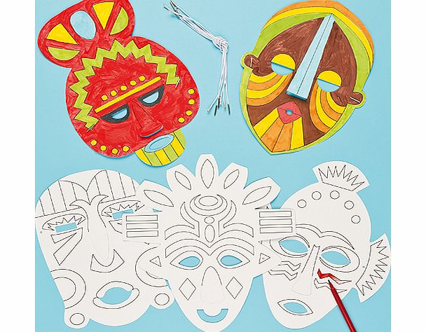 African Colour-in Masks - Pack of 6