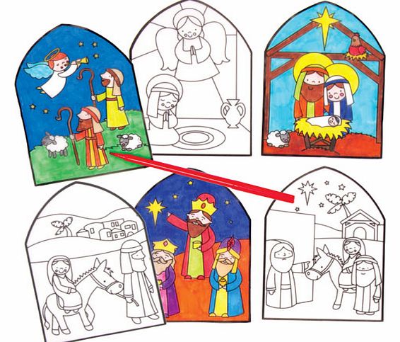Nativity Colour-in Window Decorations - Pack of 12