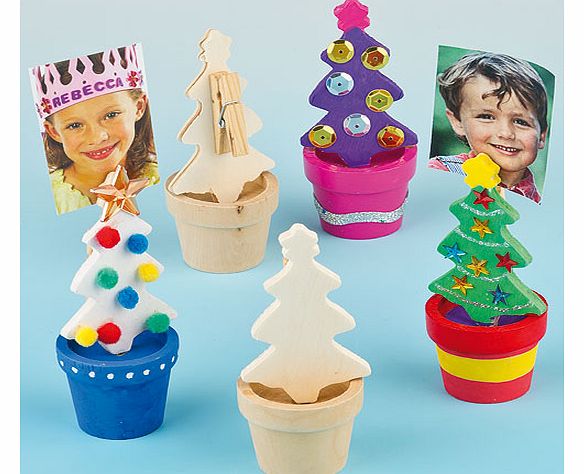 Wooden Christmas Tree Photo Holders - Pack of 4