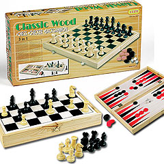 3-in-1 Classic Wooden Board Games