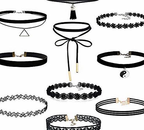 Yidarton 10 PCS Choker Necklace Stretch Elastic Velvet Lace Choker Necklaces