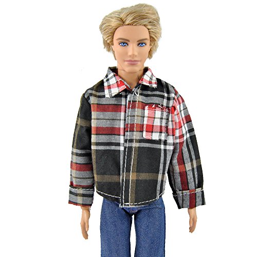 Yiding Handmade Plaid Jacket Denim Pants Casual Wears Outfit For Ken Barbie Doll