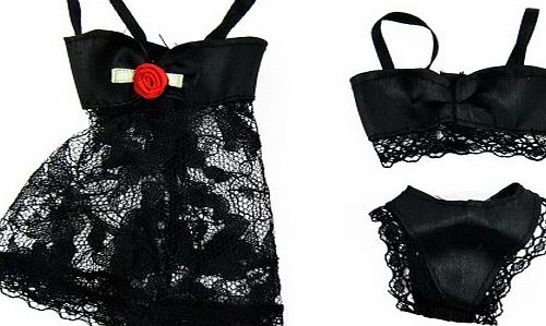 Yiding Underwear Bra and Panty Set Lingerie Pajamas Gown Black Lace Dress with Nightie Made to for the Barbie Doll