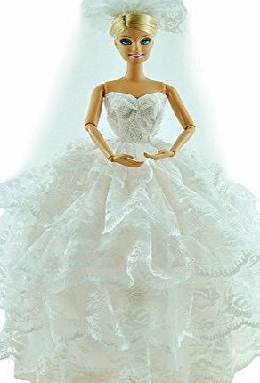Yiding Wedding Party Dress Princess Clothes Gown With Veil For Barbie Dolls