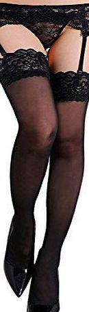 Yolev Womens Garter Belt Lace Top Thigh High Stockings with Suspender Belt (thigh highs)