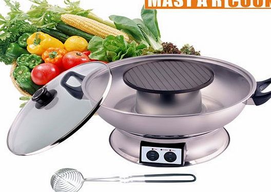 MASTARCOOK Electric Teppanyaki BBQ Grill Griddle Hot Pot Multi Cooker DIA30CM 1950W ZJ30A 4L With 4x Forks amp; Scoops