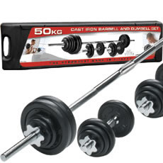 50Kg Black Cast Iron Barbell / Dumbell Set