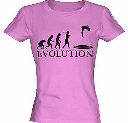 Trampoline Evolution of Man - Ladies Fitted T-Shirt Top, Size X-Small, Colour Candyfloss