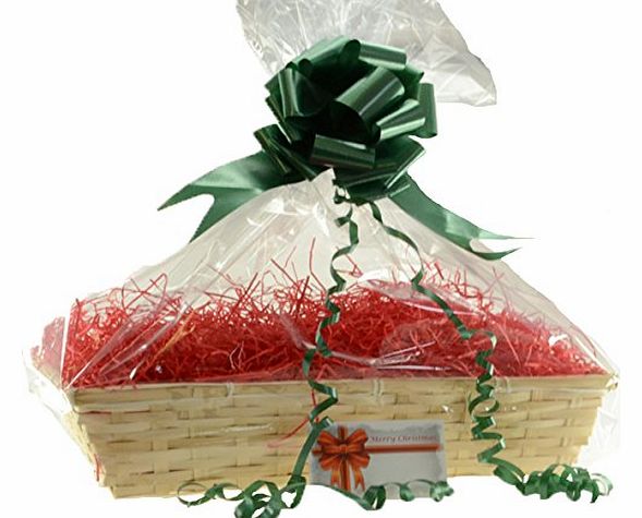 Your Gift Basket Christmas Basket, Beale Large, Red Shred, Green Bow, Christmas greeting Card,cellophane bag, DIY Hamper Kit, storage basket,