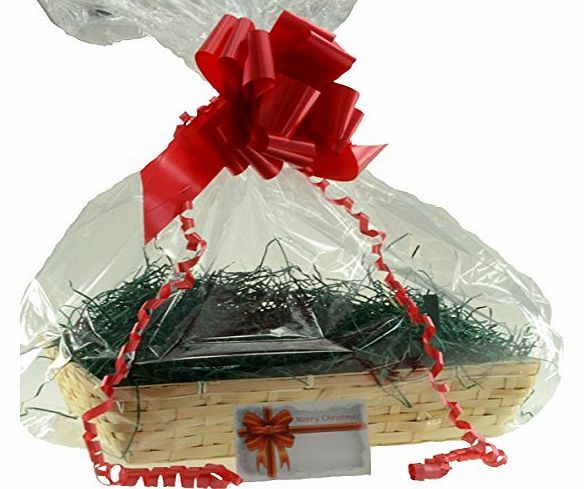Your Gift Basket Christmas Gift Basket-The Medium Beale, Green Shred,Red Bow,Christmas Greetings Card, cellophane basket bag, DIY Hamper Kit