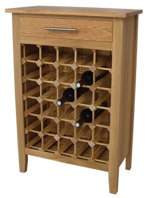 Your Price Furniture.co.uk 30 Bottle Oak Wine Rack With Drawer